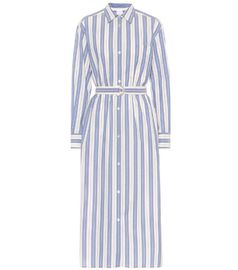 Clothes Women Blue Striped Cotton Maxi Woman Dress