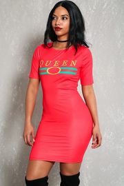 Women Cheap Sexy Coral Graphic Print Bodycon T-Shirt Dress On Sale