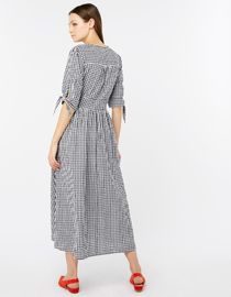 Black and White Gingham Midi Dress Summer Ladies