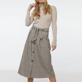 High Waisted Tartan Midi Plaid Skirt For Women
