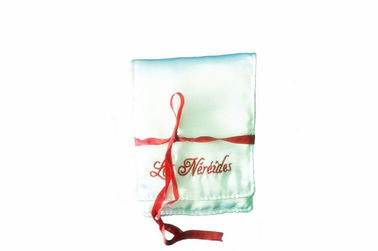 Wedding Favor Satin Drawstring Pouch , White Gift Bags With Red Ribbon